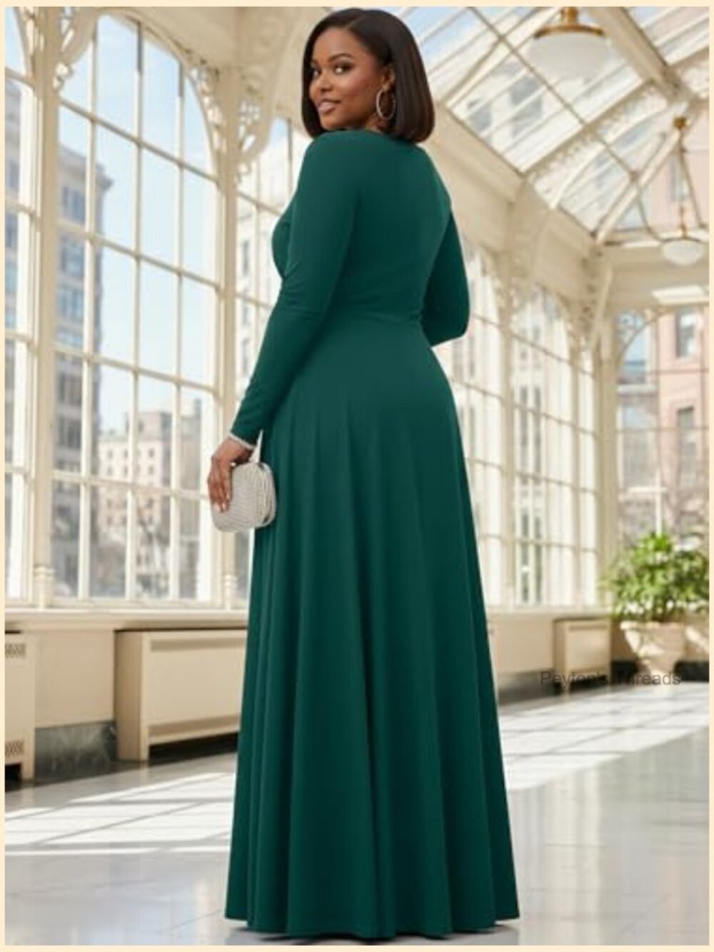 Long Sleeve Flowy Empire Waist Maxi Dress Gown - Picture 6 of 7